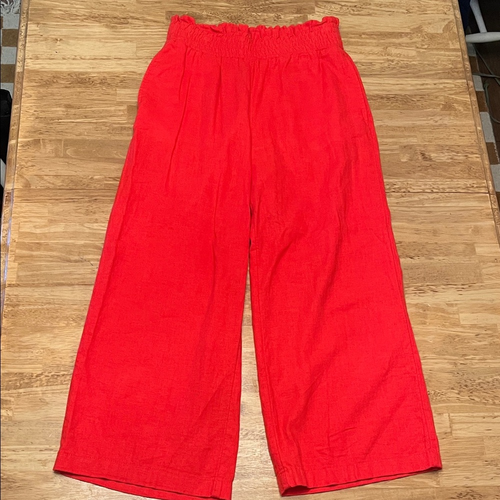 LOFT Red Wide Leg Linen Pants